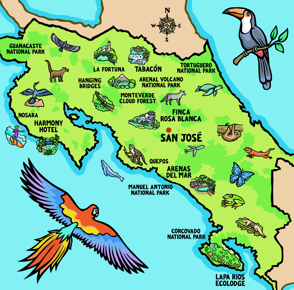 Costa Rica Map With Key